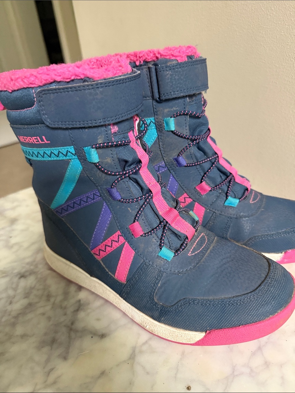 Merrell Girls Navy Boots with Pink & Teal Accents